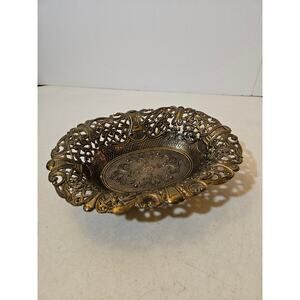 Vintage Italian brass filigree serving tray dish